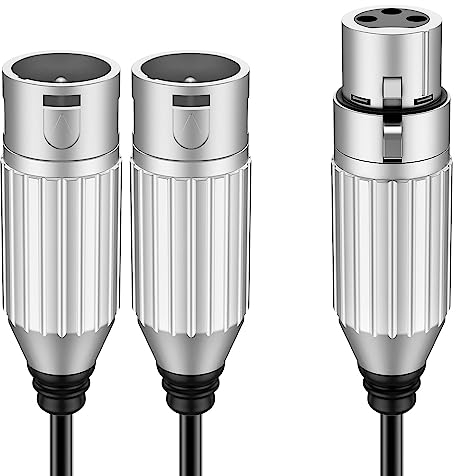 J&D Cable Divisor XLR Hembra a Doble XLR Macho, PVC Shelled Balanced Micrófono Plug 3 Pin Jack Adaptador para Grabadora Mezclador AMP Limitador Altavoz, 0,48 m