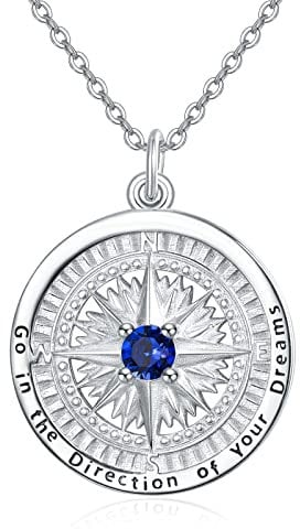 KINGWHYTE Kompass-Halskette mit Geburtsstein-Anhänger aus 925 Sterling Silber, Gehen Sie in die Richtung Ihres Traums, Kompass-Schmuck, Abschlussgeschenke für Frauen, Ehefrau, Freundin(September)