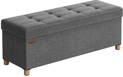 SONGMICS Cassapanca, Pouf Contenitore, Poggiapiedi Pieghevole 38 x 110 x 40 cm, Ottomano con Gambe in Legno, Regge fino a 300 kg, per Soggiorno, Camera da Letto, Dormitorio, Grigio Ardesia LSF018G11