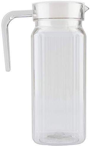 Jarra de Vidrio Pequeña con Tapa, Botella de Jugo Transparente Acrílica, Jarra de Jugo Frío de Agua a Rayas con Tapa para Bar, Jarra de Agua para el Hogar (800ML)