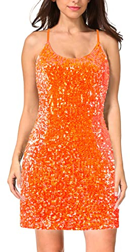 Maner Damen Classic Figurbetontes Paillettenkleid mit verstellbarem Spaghettiträger, U-Ausschnitt und Tankärmeln