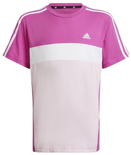 adidas Unisex Kinder Tiberio 3-Stripes Colorblock Cotton Tee Kids, semi Lucid Fuchsia/Clear pink/White, 9-10 Years