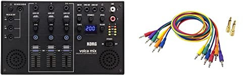 Korg - volca Mix - Analogue Performance Mixer & SQ-CABLE6-75cm Mini Jack Patch Leads with Two Adaptors - Pack of 6 - Mixed Colours
