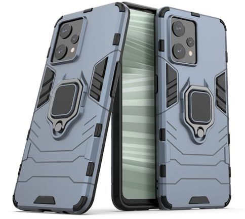 Max Power Digital Hülle für Realme 9 Pro Plus Drehbar Ringhalter Cover Magnet Bumper Handyhülle Case Stoßfest Doppelschichter Schutzhülle Outdoor Shock Absorption Mit Ring (Marineblau)