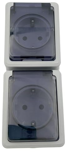Doppelsteckdose IP44 2 Fach Aufputz Feuchtraum Vertikal Grau Wandsteckdose | BURI, Klappdeckel, 16 A, 250 V, spritzwassergeschützt, Außenbereich, Garage, Keller, robuste Ausführung, langlebig