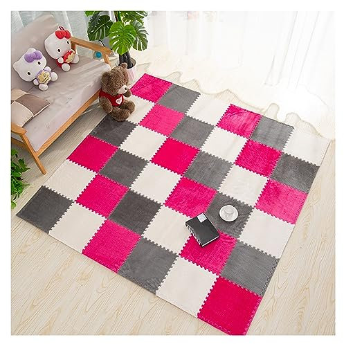 10pcs Carreaux De Sol En Mousse, Tapis De Jeu En Mousse Pour Chambre à Coucher, Tapis De Jeu En Peluche Puzzle 12x12 Dalles De Moquette Imbriquées, Tapis De Sol En Mouss(Color:Blanc+Gris+Rose Rouge)