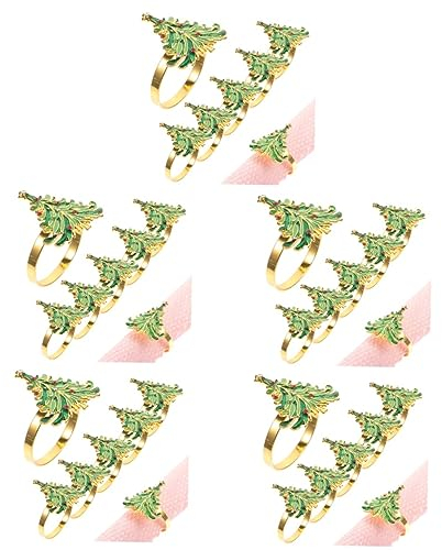 BESTonZON 30 Stück Serviettenringe Tischservietten Rund Weihnachten Serviettenringe Weihnachtsserviettenringe Hochzeitsdekorationen Emaille-Ring Grüne Dekorationen Legierung