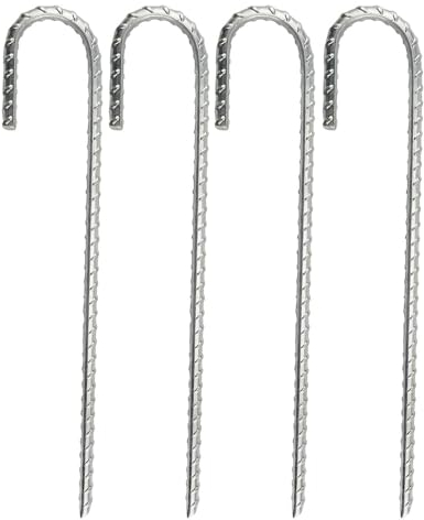 Ground Stakes Rebar Heavy Duty Tent Pegs 4 Pack, Garden Stake Pegs Galvanized Steel J Hooks Ground Anchors, Camping Pegs for Camping Tents Trampolines Canopies Swing Set Football Nets