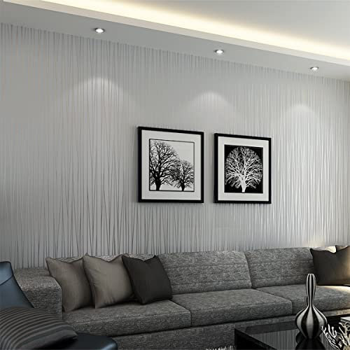 Warmiehomy Non-Woven Wallpaper 4 Pack x 10m x 0.53m Textured Non-Woven 3D Wallpaper Walll Decoration for Living Room Bedroom Silver Grey