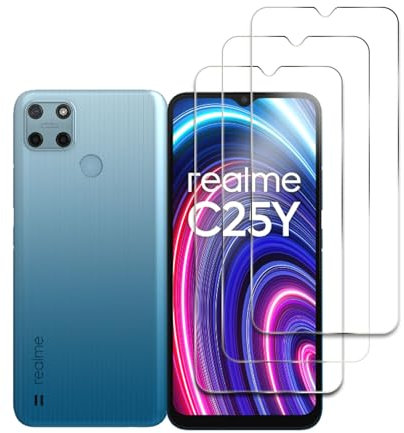 3 Piezas Protector de Pantalla para Realme C25Y / C21Y, Ultra HD Cristal Templado, 9H Dureza, Anti Arañazos, Sin Burbujas, Antihuellas, Ultra Resistente