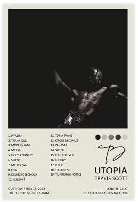 BSapp Travis Scott 'Utopia' Album Cover Poster 7 Leinwand Poster Wandkunst Dekor Druck Bild Gemälde für Wohnzimmer Schlafzimmer Dekoration 20 x 30 cm