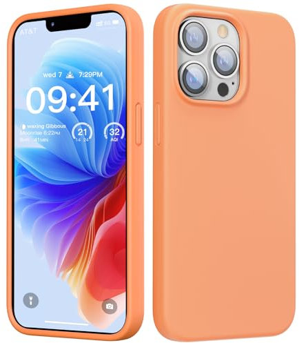GOODVISH Liquid Silicone Case Designed for iPhone 13 Pro Case, Shockproof Gel Rubber Phone Case with [Anti-Scratch] Soft Microfiber Lining 4 Layers Thickened Cover 6.1 inch, Orange
