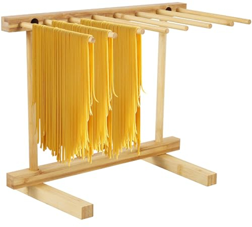 Pasta Drying Rack with 8 Bars, Detachable Pasta Dryer Stand Wooden Noodle Hanging Rack Easy to Store Household Spaghetti Noodle Dryer Stable Pasta Rack for Home Kitchen