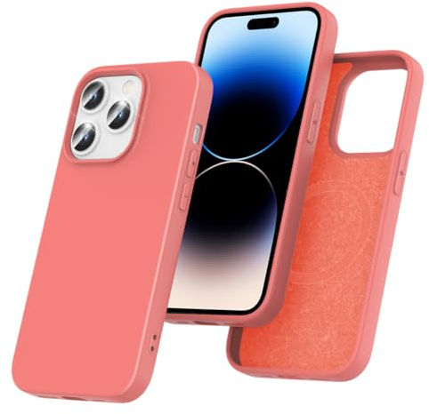 Garegce für iPhone 14 Pro Hülle Silikon Kompatibel mit MagSafe, Handyhülle iPhone 14 Pro Magnetisch Stoßfeste Kratzfest Pahutzhülle Ultra Dünn mit Weichem Mikrofaser Case- 6,1 Zoll - Pampelmuse