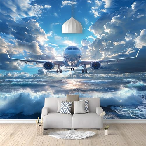 Photo Wallpaper Wall Mural Aviation Plane Clouds Custom 3D Wallpaper Living Room The Wall for Bedroom Mural 157 x 110 inch