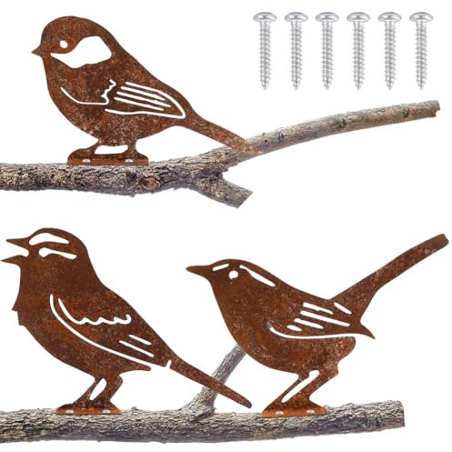 Gohytal 3 Stück Rostiges Vögel Gartenstecker, Vögel Gartenstecker Rost Deko Gartendeko Metall Deko Gartendeko für Draußen Vogel Set für Holz Garten Dekoration Outdoor Herbstdeko