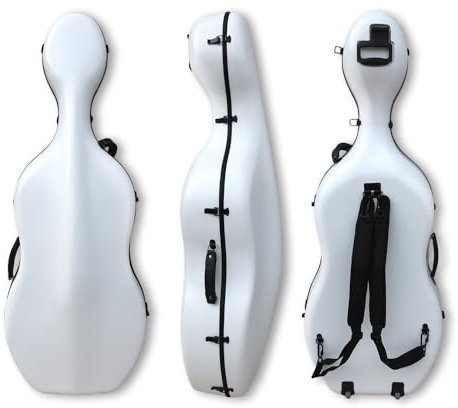 YoungMonic Colorful Advance - Custodia per violoncello 4/4, in fibra di carbonio, con ruote, resistente, leggera, colore: bianco