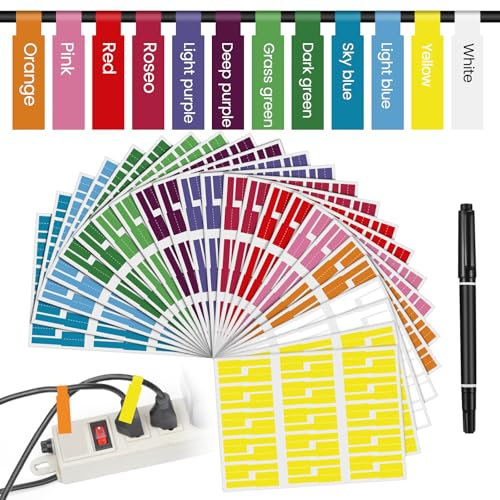 720 Pcs Cable Labels, Cable Tags, Self Adhesive Waterproof Wire Labels, Cable Labels Tags Write on, Self-Adhesive Cable Markers, for Network Cable Markers (5 Colours)