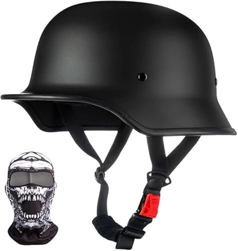Cascos Abiertos Retro Vintage Medio Casco Moto Alemana, Gorra Mujer Hombres Adultos con Hebilla de Liberación Rápida Ajustable, Scooter Crucero Bicicleta, Aprobados ECE H,L59-60CM