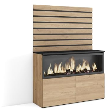 Skraut Home | Sideboard, Kommode | Aufbewahrungsschrank | 107x145x35 cm | Für Schlafzimmer, Zimmer | Elektrokamin XXL | Moderner Stil | Eiche