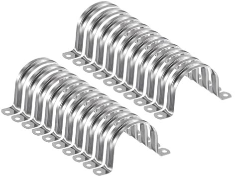 sourcing map 10pcs 2 3/8 Inch 60mm Conduit Clamps, M60 U Tube Pipe Clamp, Stainless Steel Rigid Pipe Strap, U Shaped Bracket with Two Hole for Pipe Tube Hose Wire Cord Fixing