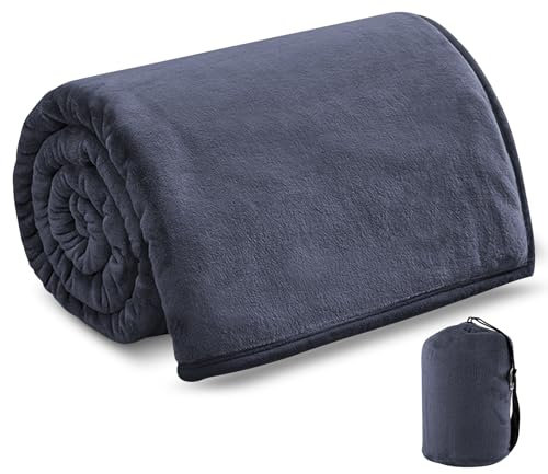 BORDEAG Coperta da viaggio 2 in 1, per aereo, auto, ufficio, viaggi, casa (127 x 152 cm, blu scuro)