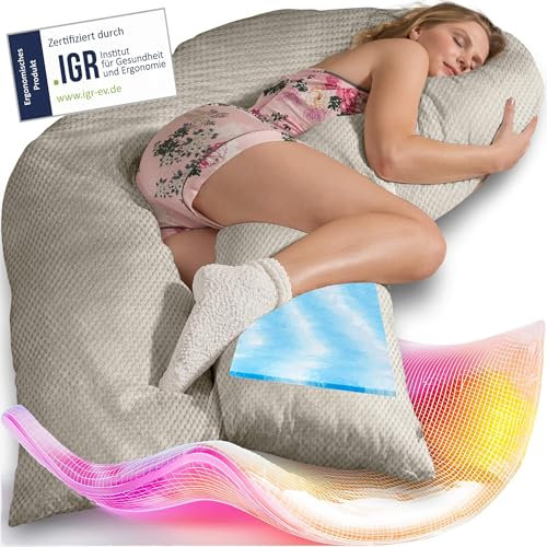 Traumreiter Seitenschläferkissen Visco M Wendekissen Memory Foam [orthopädisch] + Watte Seite | Schwangerschaftskissen zum Schlafen, Stillkissen XXL Kissen Komfortkissen + Bezug Leinen Farbig Deluxe