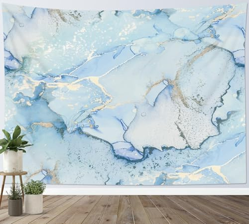 LB Wandteppich Blauer Marmor Wandtuch Gold Gestreift Wandbehang Abstrakt Geometrisch Tapisserie für Wohnzimmer Schlafzimmer Wohnheim Wanddeko,200x150cm