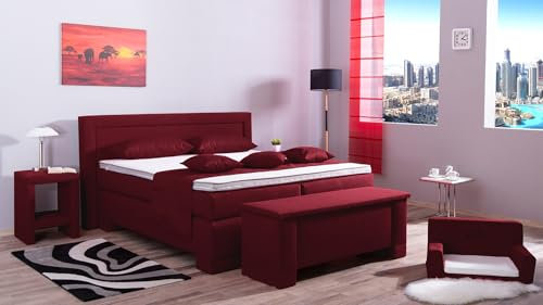 Boxspringbett Rico 240x220, W-Red, 7-Zohnen Taschenfederkernmatratze, Komfortschaum - Inklusive Aufbau - Deutscher Hersteller