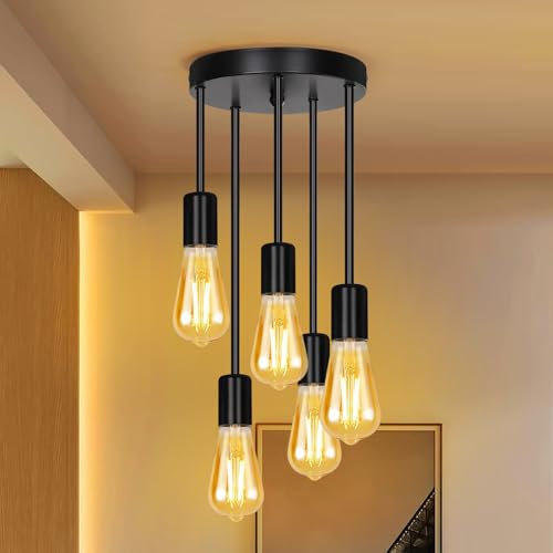 SERBASIC Ceiling Lights Fittings Black Ceiling Light with E27 Base,5 Way Industrial Ceiling Lights Kitchen Light Fittings for Living Room Bedroom Hallway