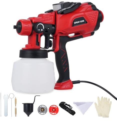 Paint Sprayer 550W Fence Paint Sprayer HVLP Electric Spray Gun with Adjustable LED Light 1200ML Container 3 Copper Nozzle and 3 Patterns for Fence, Sheds, Decking, Garden, Furniture, Cabinets