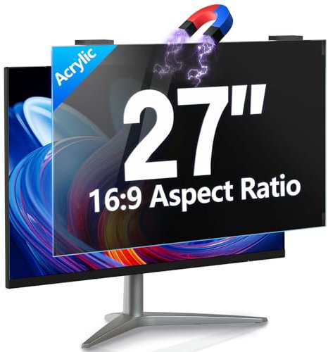 GUDTEKE Magnetic Computer Privacy Screen 27 inch, 9H Hanging Privacy Screen for Computer Monitor for 16:9 Monitor, Acrylic HD Eye Protection Anti Glare Blue Light Filter