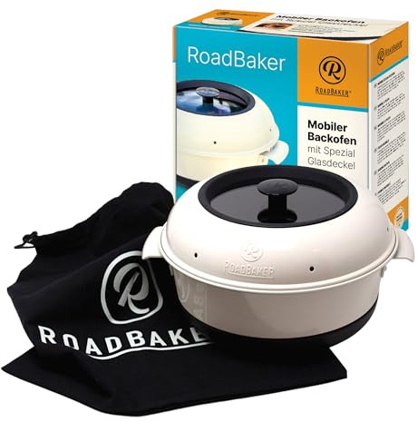 ROADBAKER® Four mobile avec couvercle en verre spécial, four de camping pour camping-car, four de camping à gaz, four de camping pour réchaud à gaz, four pour camping, four de camping avec couvercle