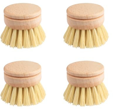 Tabanzhe Lot de 4 têtes de brosse à vaisselle en bois de rechange pour brosse à vaisselle en bambou - Recharges interchangeables à poils souples pour le lavage et le nettoyage