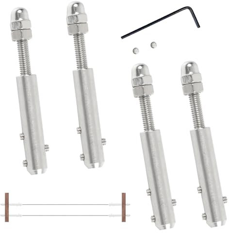 EGNGY Tendeur Cable Inox 4 Pièces, Cable Inox 4mm, Fil D'acier Fixe Réglable Tendeur Grillage Convient pour Un Câble En Acier De 4 mm, Avec tournevis en L
