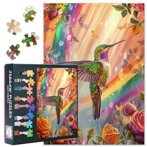 Hummingbird Jigsaw Puzzles 1000 Pieces for Adults, Hummingbird with Rainbow 1000 Piece Puzzle for Adults Colorful Coolest Adult Puzzles, Finished Size is 27.5 x 19.7