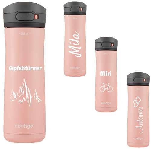Contigo Jackson Chill AUTOPOP Botella térmica aislada al vacío con grabado – Nombre Acero Inoxidable Botella isotérmica, ideal como regalo, a prueba de fugas, tapa Easy Clean sin BPA, 590 ml (rosa