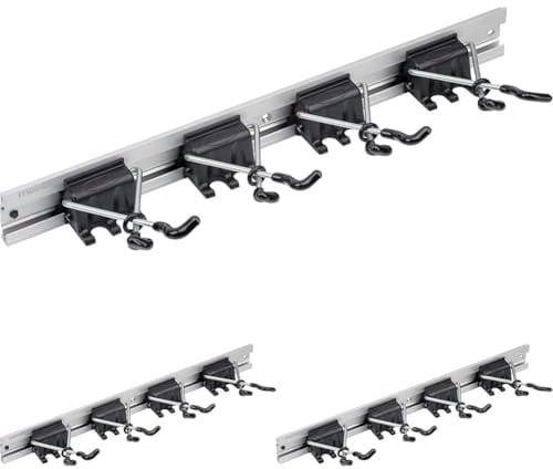 Meister Gerätehalterleiste X-Form 500 mm - Geräteleiste & 4 Gerätehalter - Aluminium - Leichte Montage/Werkzeughalter/Gerätehalter für Gartengeräte/Werkzeugleiste/Besen-Halter / 9953170