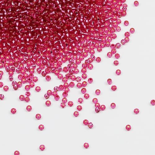 Tibaoffy Transparent Rose Red with Silver Lined Beads Size 8/0 Crafts Glass Seed Beads 3mm for Jewelry Making (Total About 100g About 3600pcs)