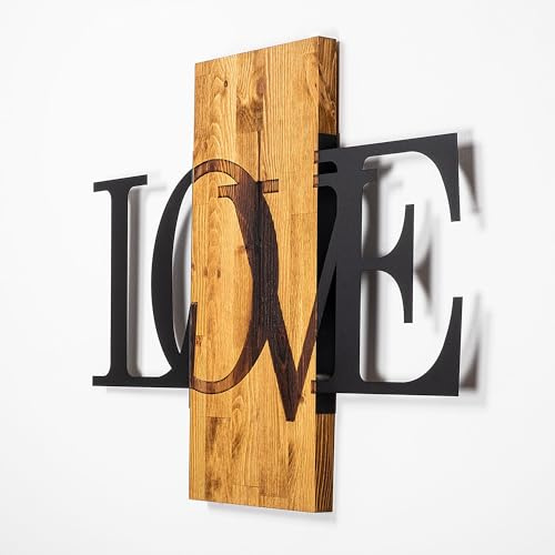 Elegantes dekoratives Wandaccessoire aus Holz, Walnuss & Schwarz, 58 x 73 cm | 50% Holz (3 cm) & Metall (1,5 mm) | Einzigartige Textur- und Farbvariationen