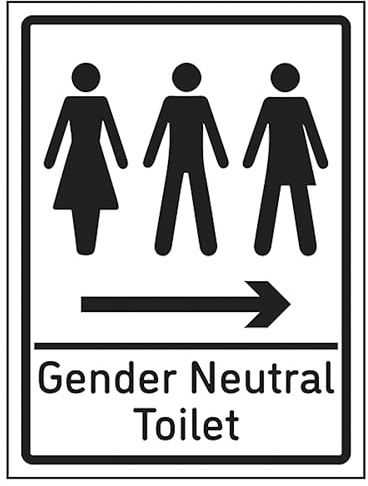 V Safety geschlechtsneutrales Toilettenschild mit Pfeil rechts, 200 x 300 mm, 2 mm, Hartplastikschild