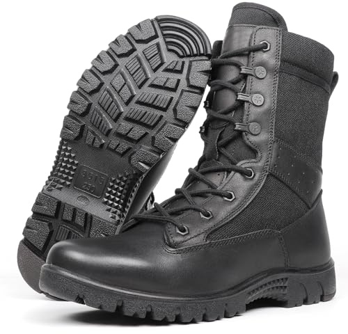 LUDEY Men’s Military Tactical Boots Non-Slip Comfortable Duty Combat Hiking Security Army Police Boots for Work & Casual Black 8UK