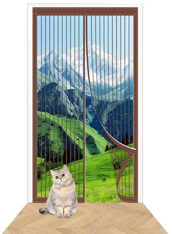 Zanzariera con Magneti per Porte 130 x 198 cm Chiusura Automatica Zanzariere Magnetiche Facile da Installare per Porte da Balcone/Cantine/Terrazze, Marrone
