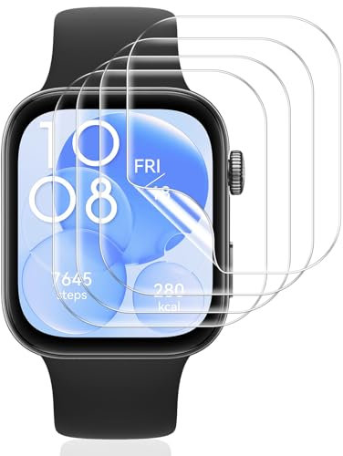 Vauki 4 Pack Protector Pantalla para Huawei Watch Fit 3/Fit 4 Cristal Templado,Resistente a los Arañazos,Película de TPU Suave Film HD Transparente Sin Burbujas Vidrio Templado