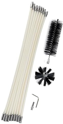 CashMuch Kaminbürste und Stangen-Set, 60 cm, mit Lon-Bürste, HD zum rotierenden Kehren, kompatibel mit eltrischen Bohrern für Feuer und Rauchabzug