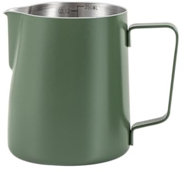 GreatRise Brocca per latte da 350 ml, in acciaio inox con misurazione, marchio Handheld, bricco per schiumare il latte, barista, per il latte e il cappuccino, verde oliva