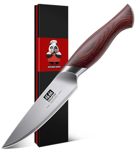SHAN ZU Profi Schälmesser 10cm, Japanisches Gemüsemesser | mit 10Cr15MoV-Carbonstahl, extrem scharfer Klinge, ergonomischem Pakkaholzgriff, kleines Obstmesser für die Küche