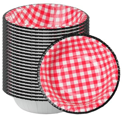 Cherypick Bols jetables en carton 240 ml – lot de 50, motif vichy | résistants, anti-fuite et micro-ondes, pour glaces, desserts, apéritifs, snacks et pique-niques (Rouge)