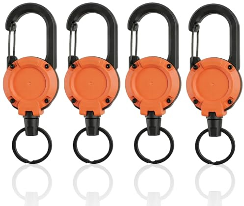 4 portachiavi retrattili resistenti, cordini retrattili, portachiavi estensibili, con corda in acciaio da 65 cm, portachiavi estensibili per porta badge, porta carte d'identità, per esterni (arancione
