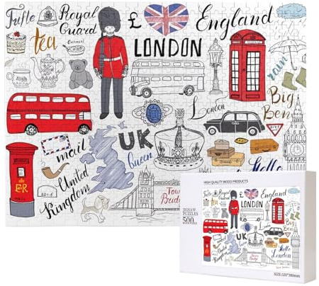 Poezjzw I Love London Puzzles For Adult 500 Pieces Wooden Jigsaw For Family Friend Home Decor Wall Art 20.4 X 15 In